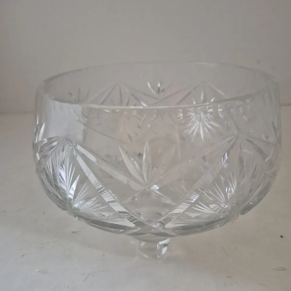 Cut Glass Bowl Flower Centerpiece Bowl Crystal Footed Vintage Candy Dish